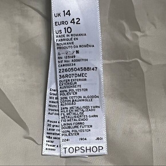 Topshop gold iridescent metallic skirt a-line side pockets back zipper size 10 - Picture 9 of 12